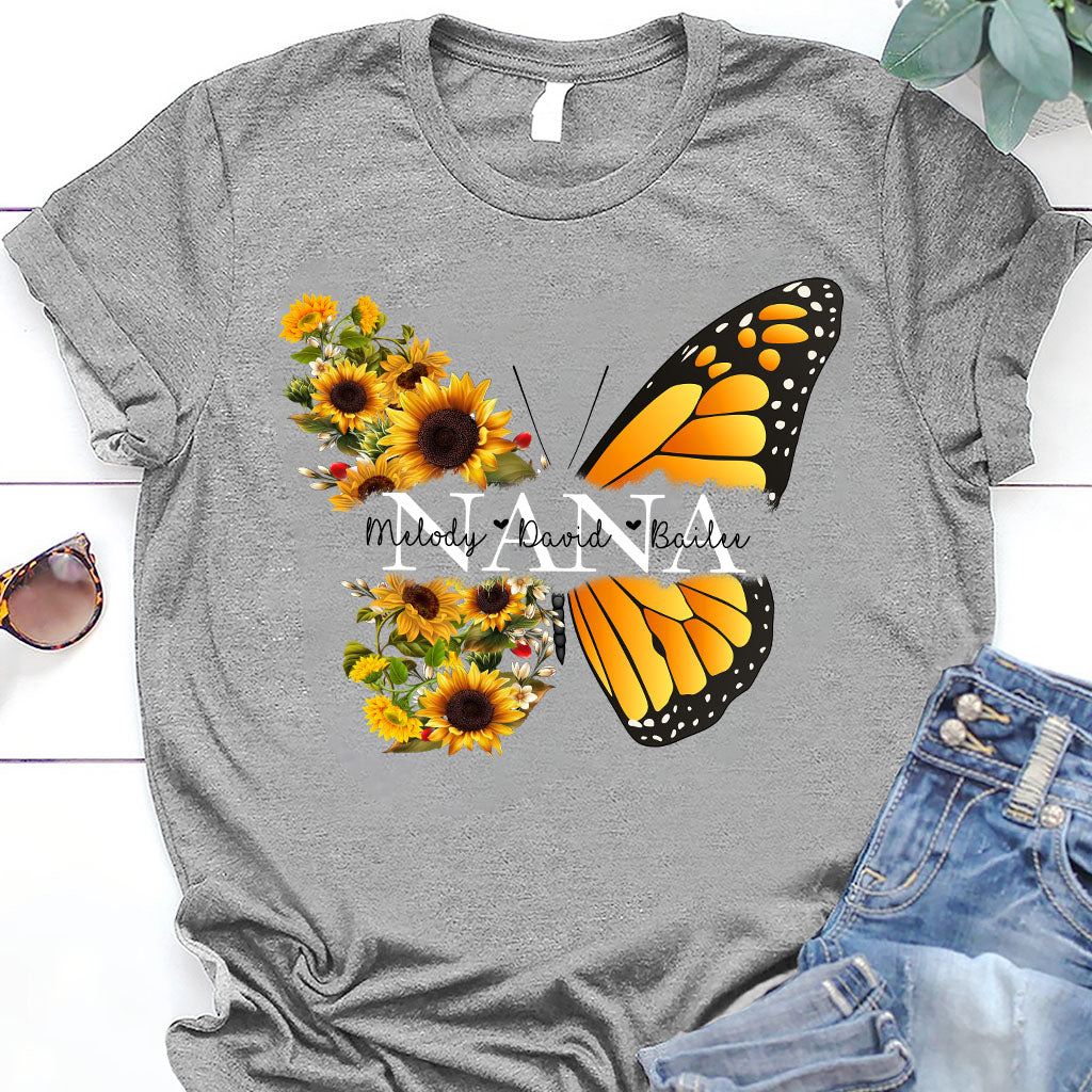 Nana Butterfly Sunflower - Gift for grandma, mom - Personalized T-shirt And Hoodie