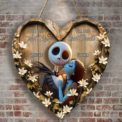 From Our First Kiss Till Our Last Breath - Personalized Nightmare Custom Shaped Wood Sign