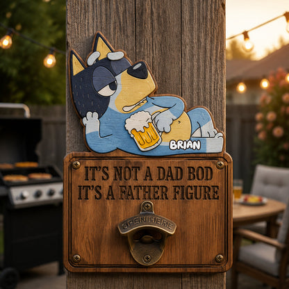 It's A Father Figure - Personalized Blue Dog Wall Bottle Opener