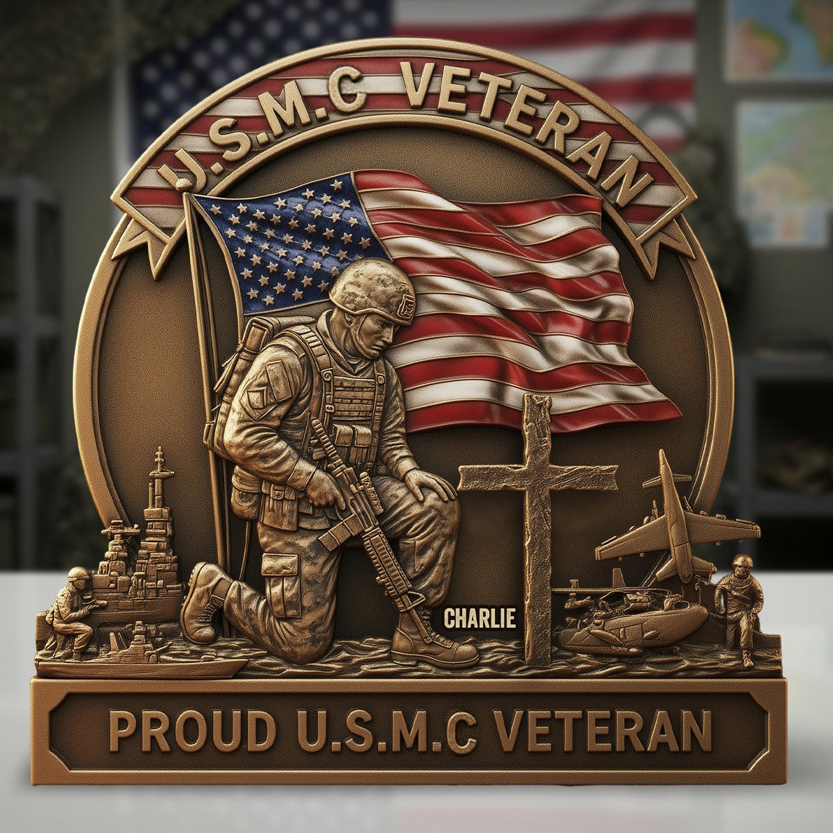 Proud Veteran - Personalized Veteran Custom Shaped Acrylic Plaque