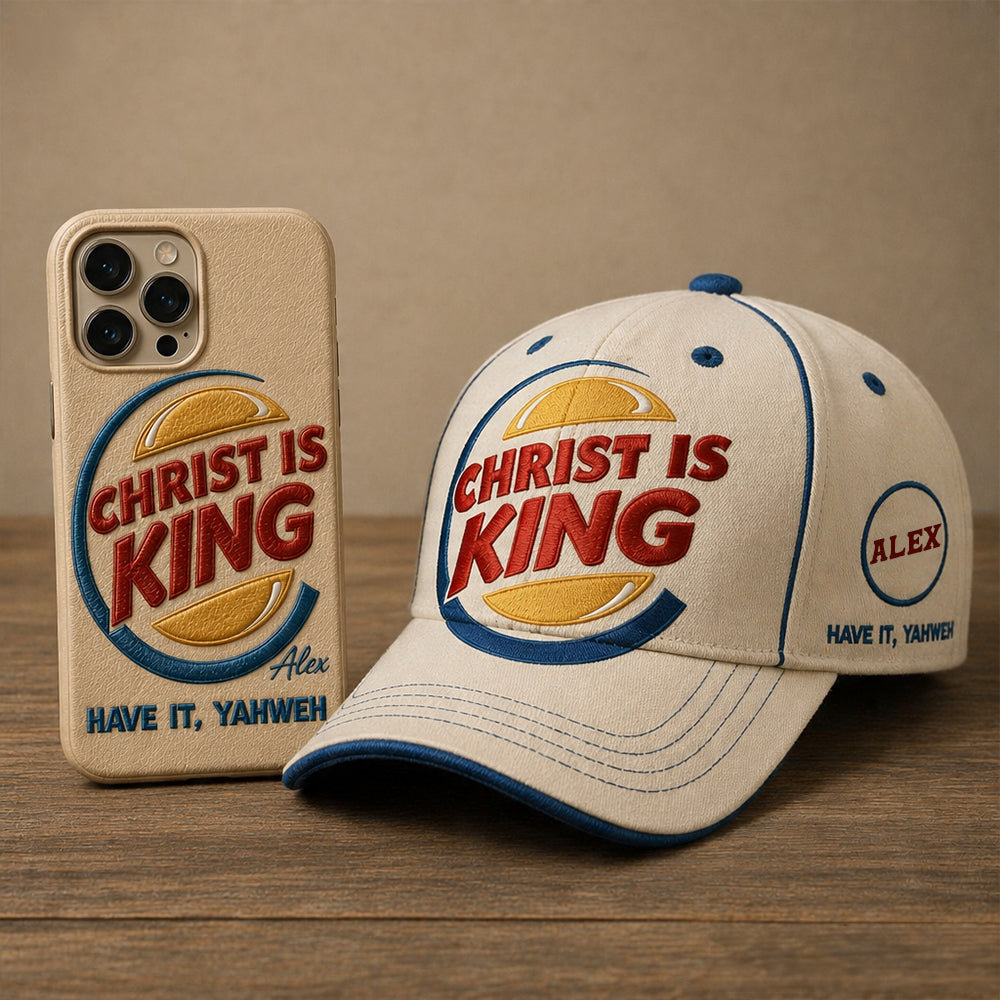 Christ Is King - Personalized Christian Classic Cap & Leather Phone Case