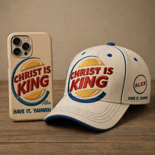 Christ Is King - Personalized Christian Classic Cap & Leather Phone Case