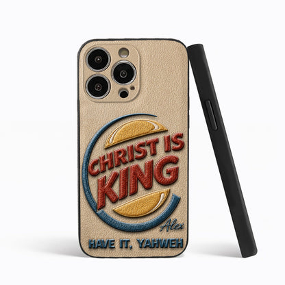 Christ Is King - Personalized Christian Classic Cap & Leather Phone Case