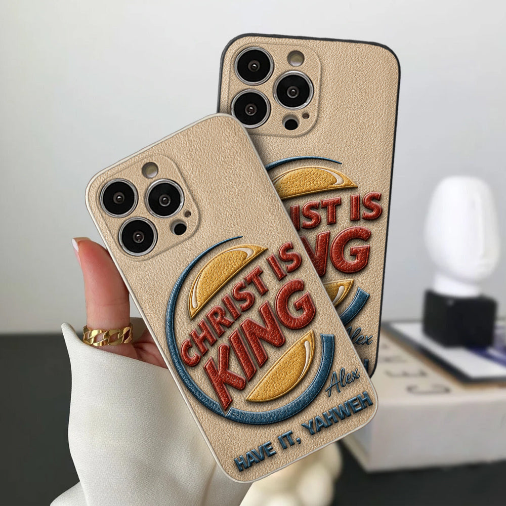 Christ Is King - Personalized Christian Classic Cap & Leather Phone Case