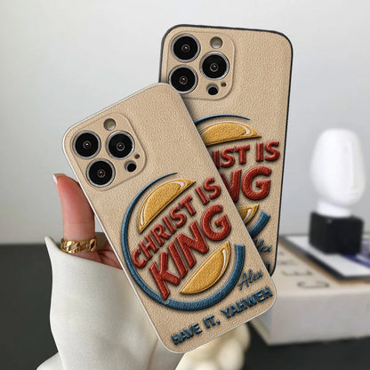 Christ Is King - Personalized Christian Classic Cap & Leather Phone Case