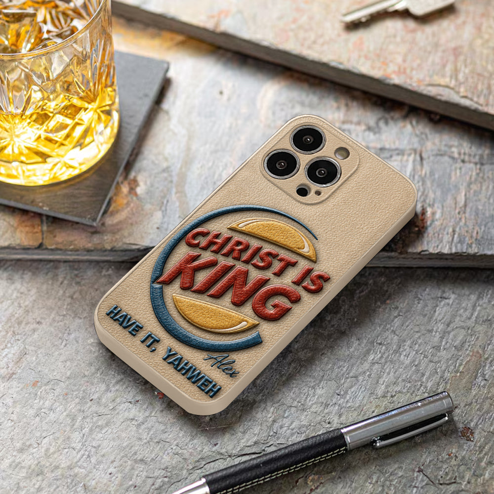 Christ Is King - Personalized Christian Classic Cap & Leather Phone Case