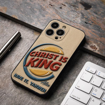 Christ Is King - Personalized Christian Classic Cap & Leather Phone Case