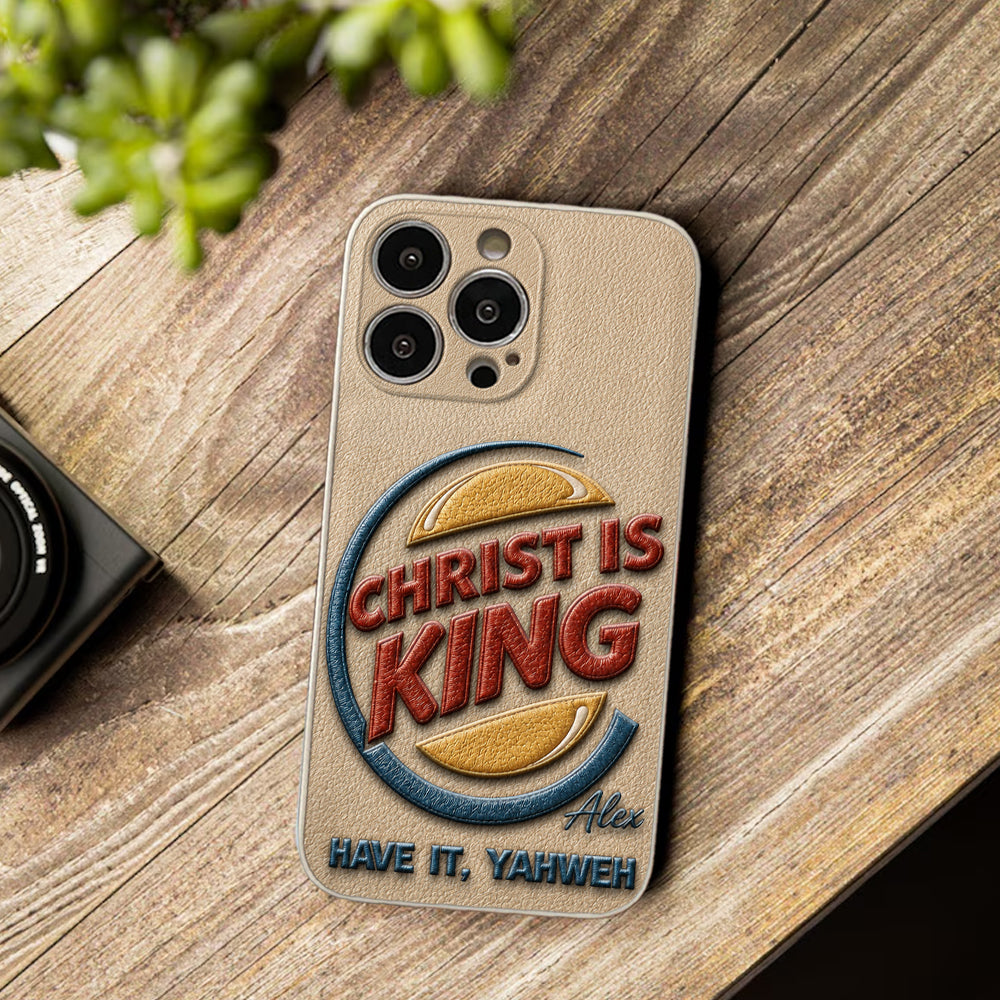 Christ Is King - Personalized Christian Classic Cap & Leather Phone Case