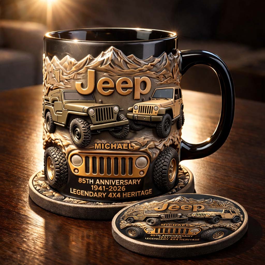 Jeep 85th Anniversary - Personalized Car Accent Mug & Coaster
