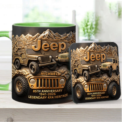 Jeep 85th Anniversary - Personalized Car Accent Mug & Coaster