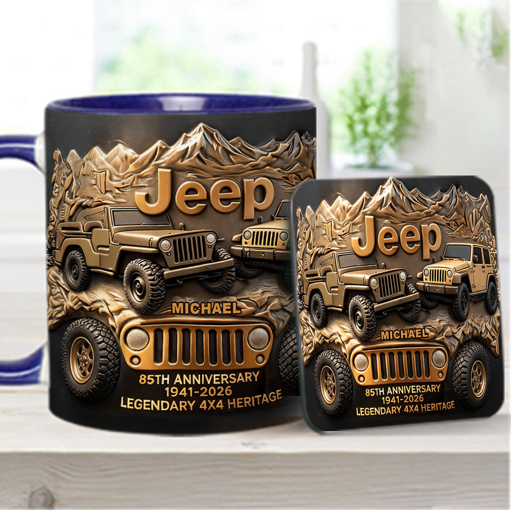 Jeep 85th Anniversary - Personalized Car Accent Mug & Coaster