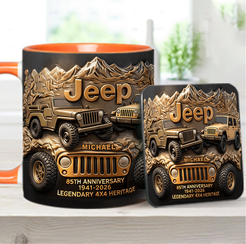 Jeep 85th Anniversary - Personalized Car Accent Mug & Coaster