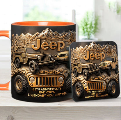 Jeep 85th Anniversary - Personalized Car Accent Mug & Coaster