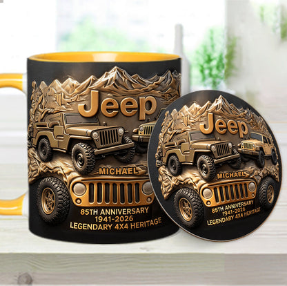 Jeep 85th Anniversary - Personalized Car Accent Mug & Coaster