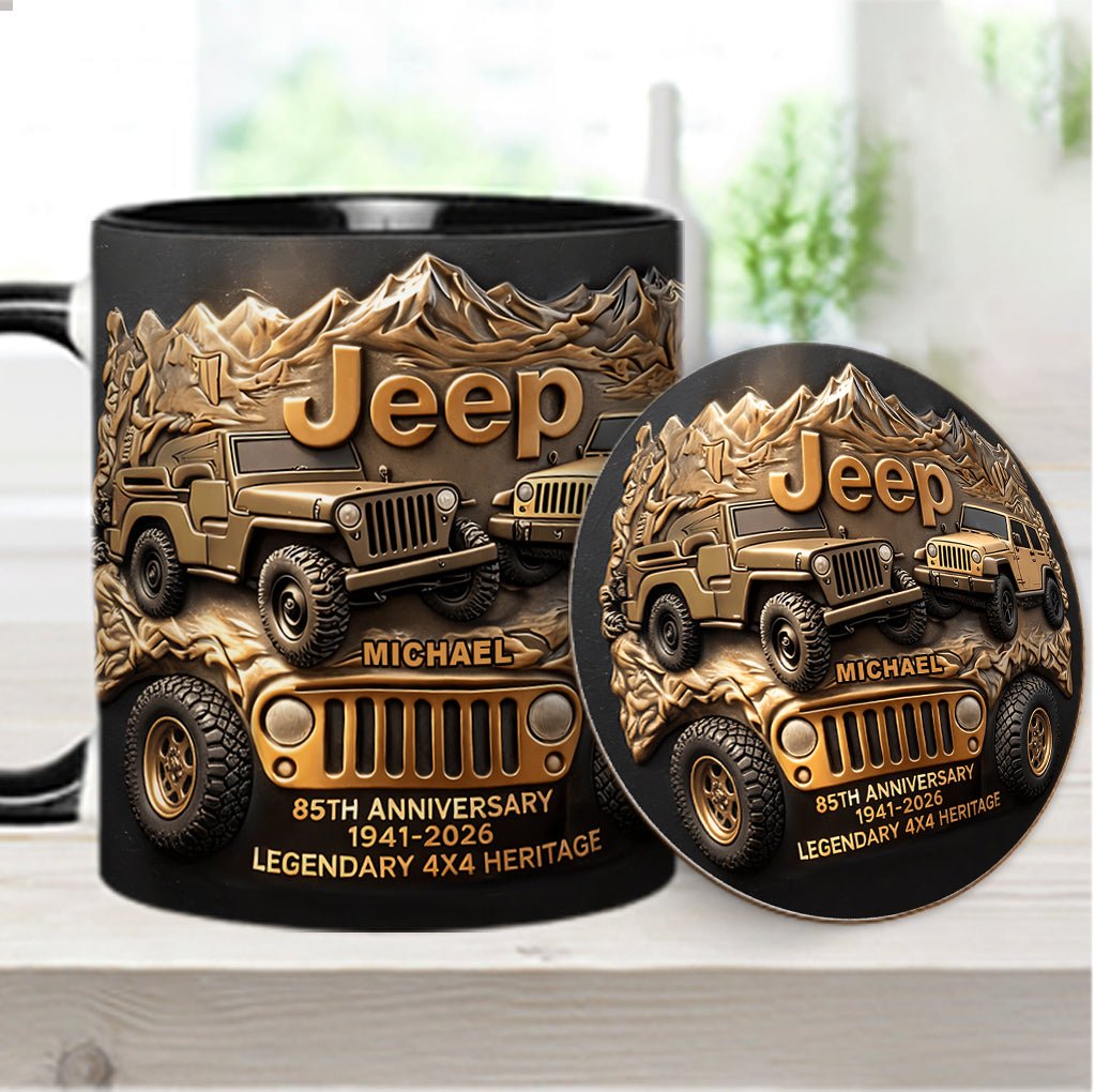Jeep 85th Anniversary - Personalized Car Accent Mug & Coaster