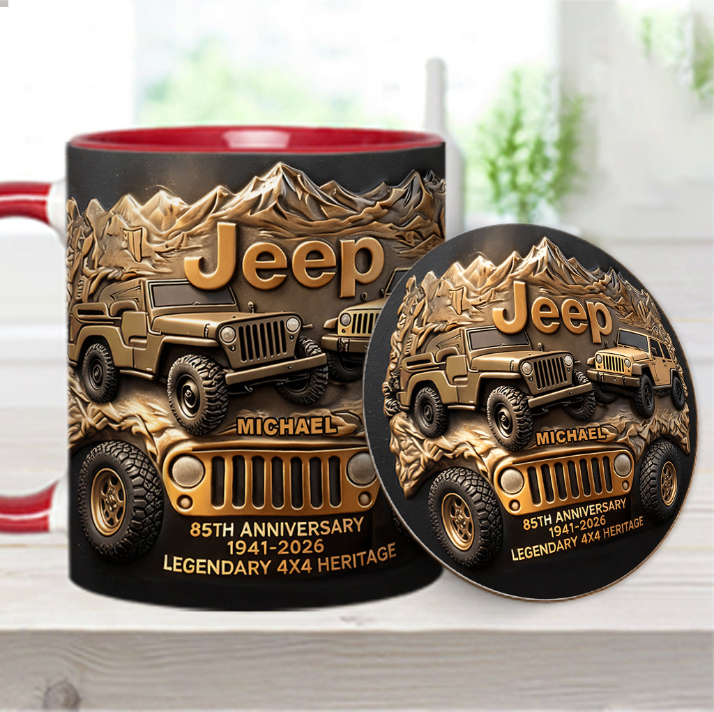 Jeep 85th Anniversary - Personalized Car Accent Mug & Coaster