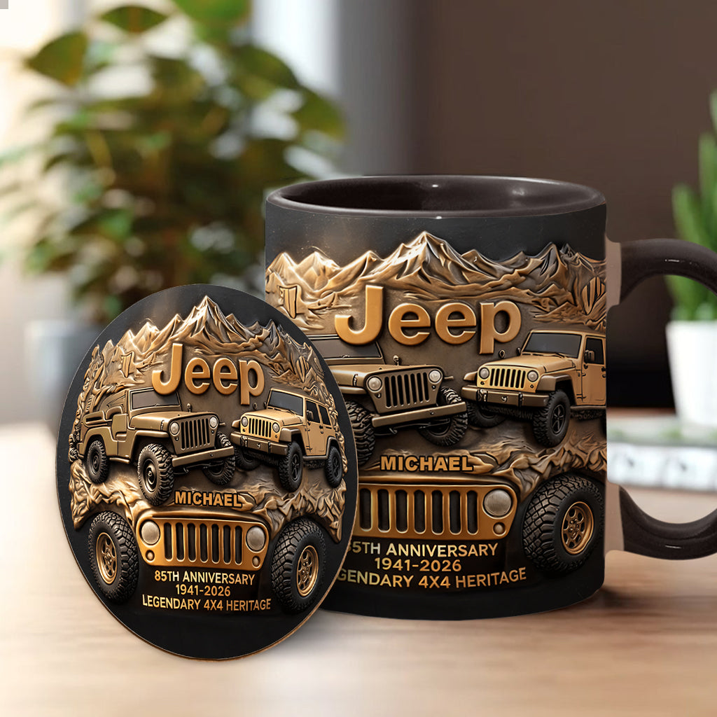 Jeep 85th Anniversary - Personalized Car Accent Mug & Coaster