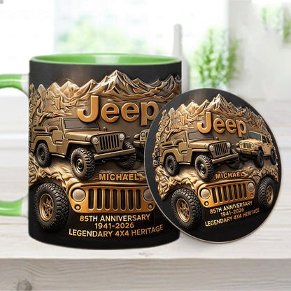 Jeep 85th Anniversary - Personalized Car Accent Mug & Coaster