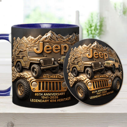 Jeep 85th Anniversary - Personalized Car Accent Mug & Coaster