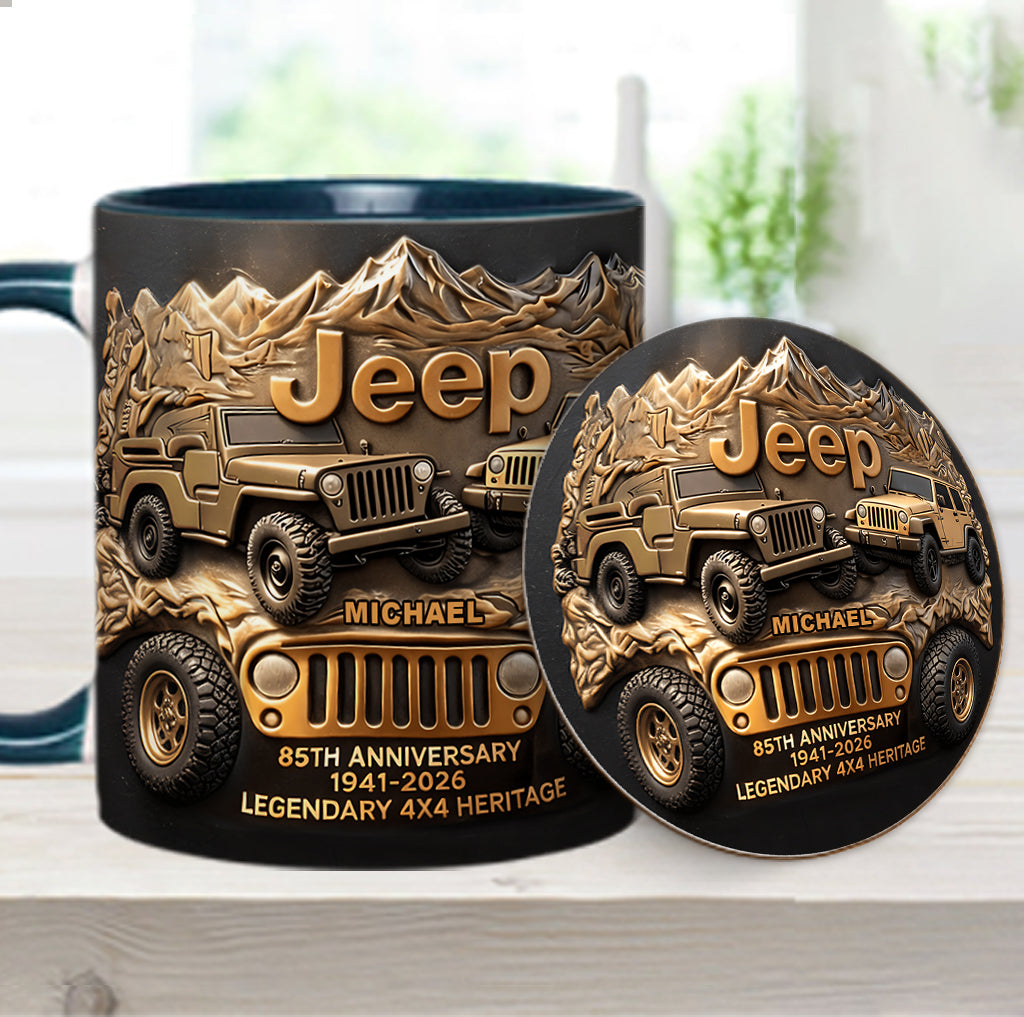 Jeep 85th Anniversary - Personalized Car Accent Mug & Coaster