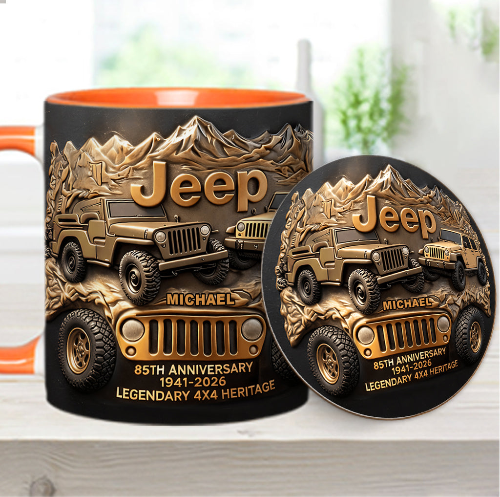 Jeep 85th Anniversary - Personalized Car Accent Mug & Coaster