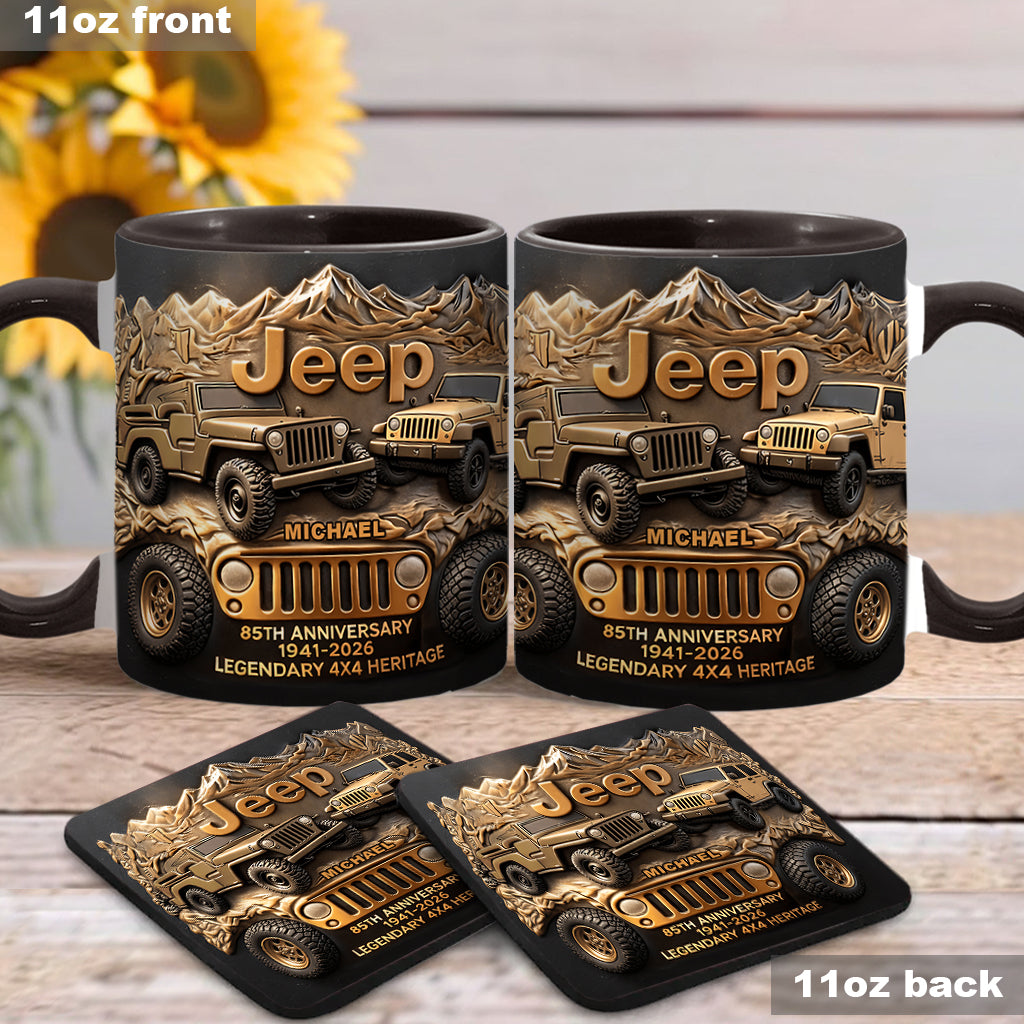 Jeep 85th Anniversary - Personalized Car Accent Mug & Coaster