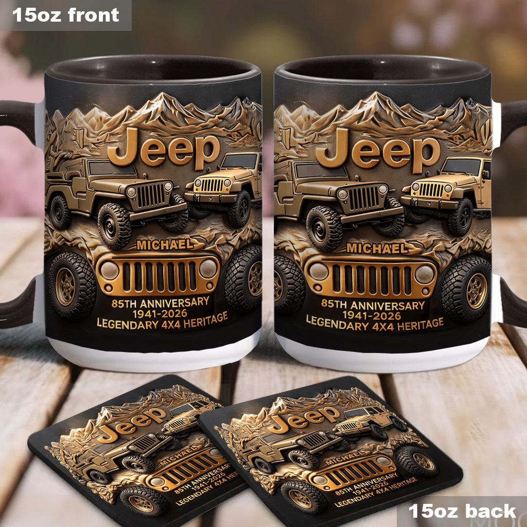 Jeep 85th Anniversary - Personalized Car Accent Mug & Coaster