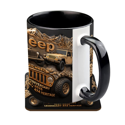 Jeep 85th Anniversary - Personalized Car Accent Mug & Coaster