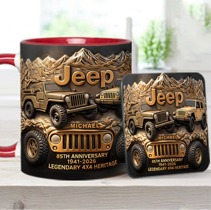 Jeep 85th Anniversary - Personalized Car Accent Mug & Coaster