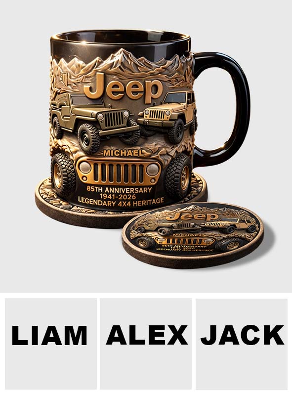 Jeep 85th Anniversary - Personalized Car Accent Mug & Coaster