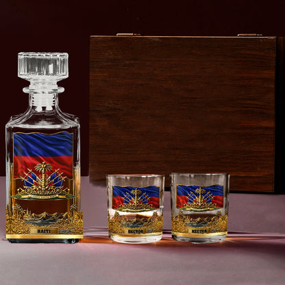 Haiti Coat Of Arms - Personalized Expats Whiskey Decanter Set
