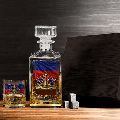 Haiti Coat Of Arms - Personalized Expats Whiskey Decanter Set