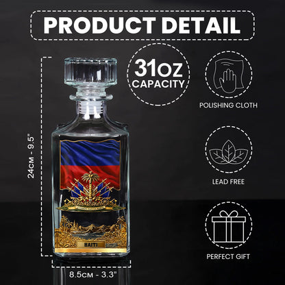Haiti Coat Of Arms - Personalized Expats Whiskey Decanter Set