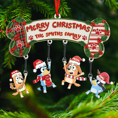 Blue Dog Family Christmas - Personalized Family Ornament With Charm
