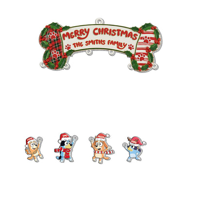 Blue Dog Family Christmas - Personalized Family Ornament With Charm