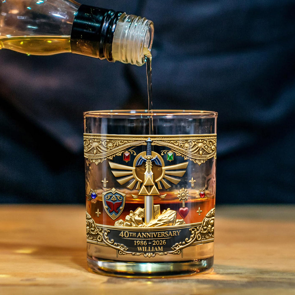 Golden Relic 40th Anniversary Whiskey Set - Personalized The Hero's Legend Whiskey Decanter Set