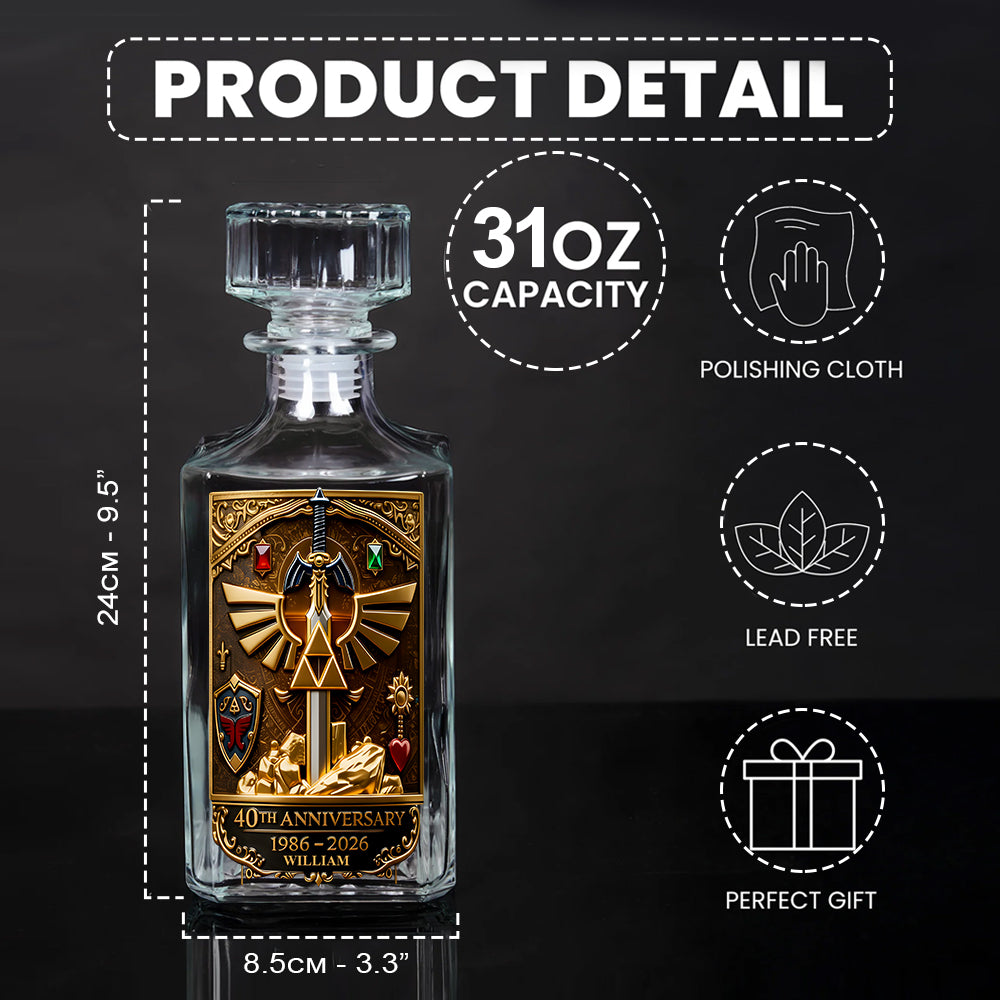 Golden Relic 40th Anniversary Whiskey Set - Personalized The Hero's Legend Whiskey Decanter Set