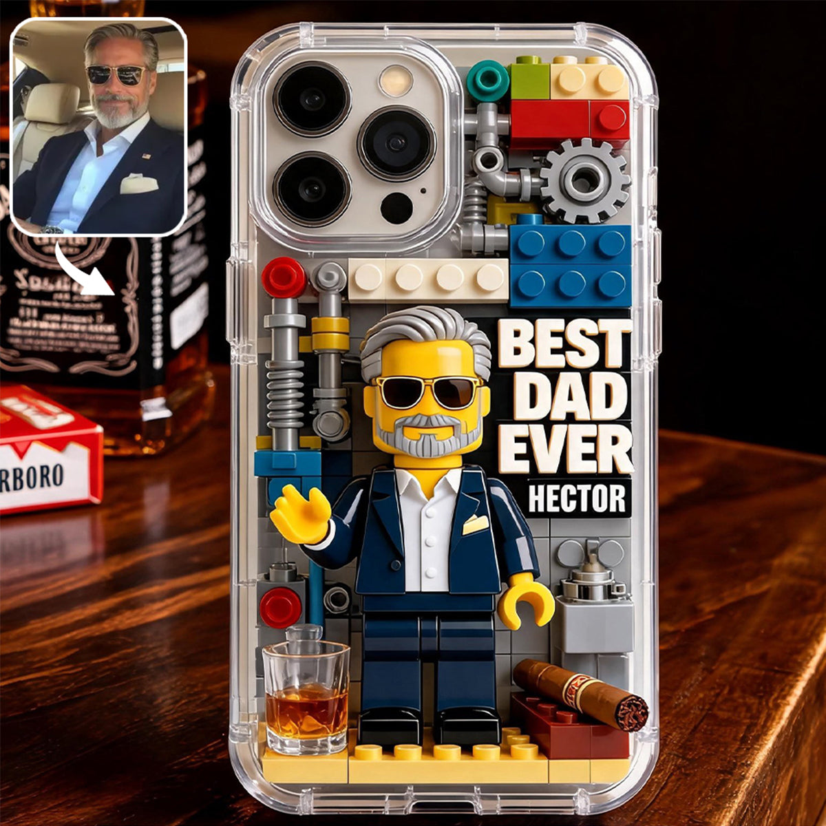 Custom Brick Human Style From Any Photo - Personalized Father Clear Phone Case