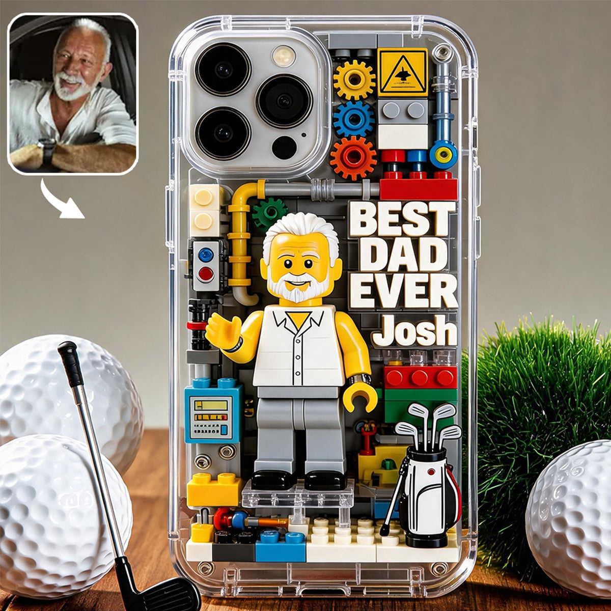Custom Brick Human Style From Any Photo - Personalized Father Clear Phone Case