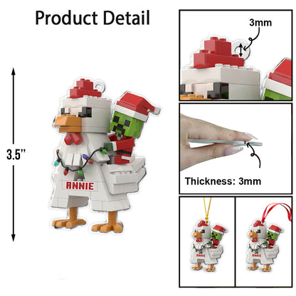 Festive Pixel Chicken Ride - Personalized Block World Ornament
