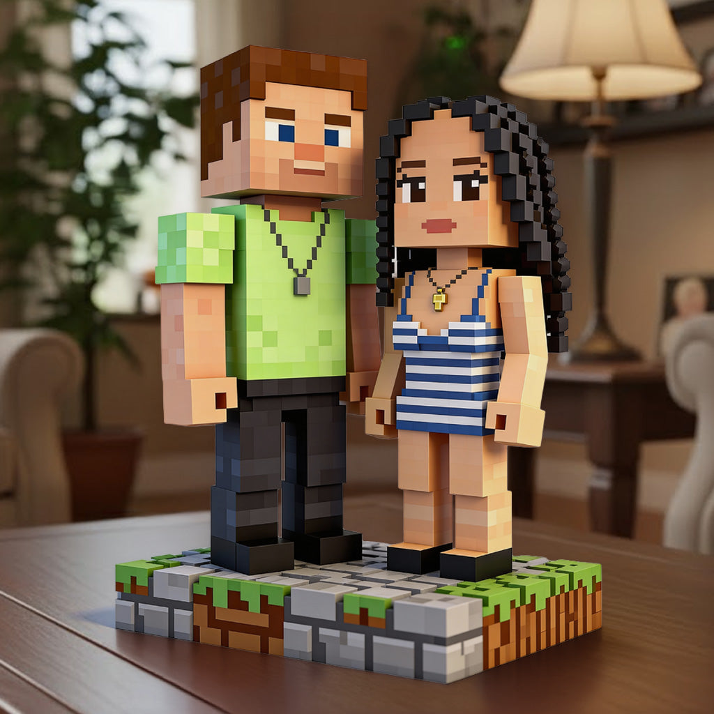 Game Couple, Couple Gift Idea - Personalized Block World Custom Shaped Acrylic Plaque