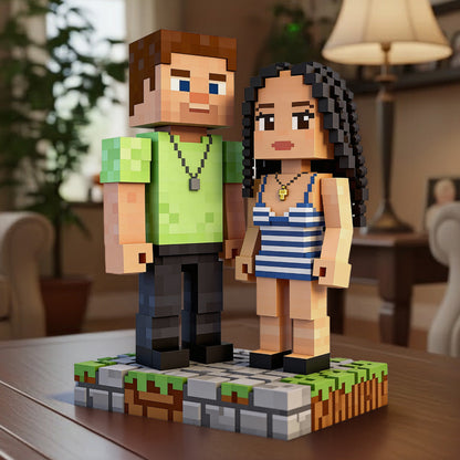 Game Couple, Couple Gift Idea - Personalized Block World Custom Shaped Acrylic Plaque