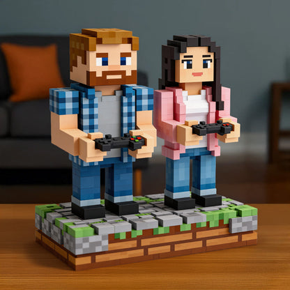 Game Couple, Couple Gift Idea - Personalized Block World Custom Shaped Acrylic Plaque