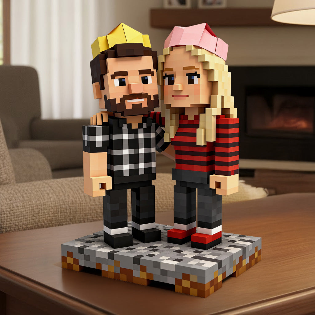 Game Couple, Couple Gift Idea - Personalized Block World Custom Shaped Acrylic Plaque