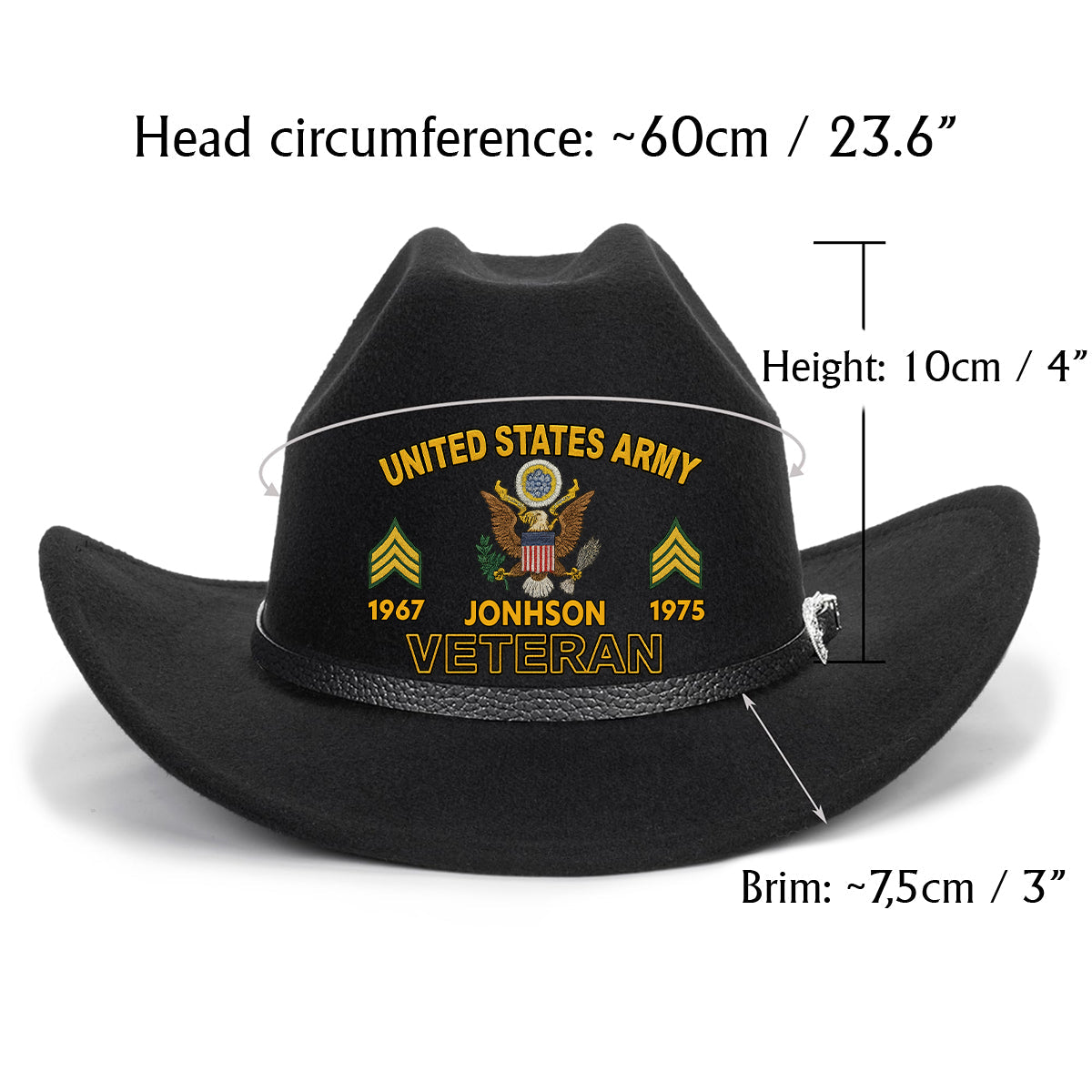 Strong Veteran - Personalized Veteran Wide Brim Cowboy Hat