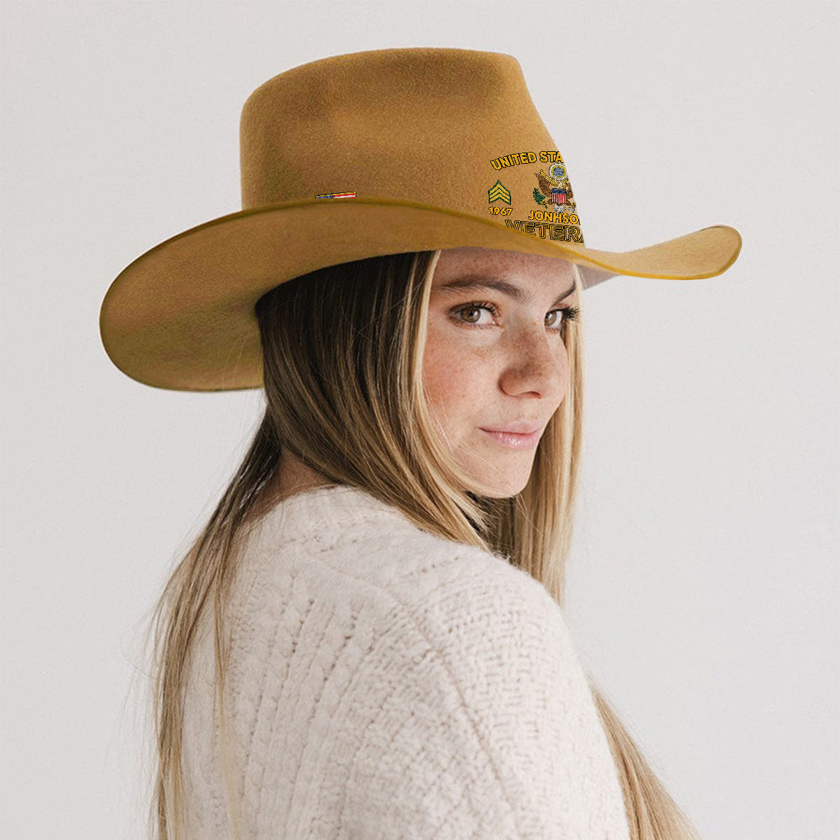 Strong Veteran - Personalized Veteran Wide Brim Cowboy Hat