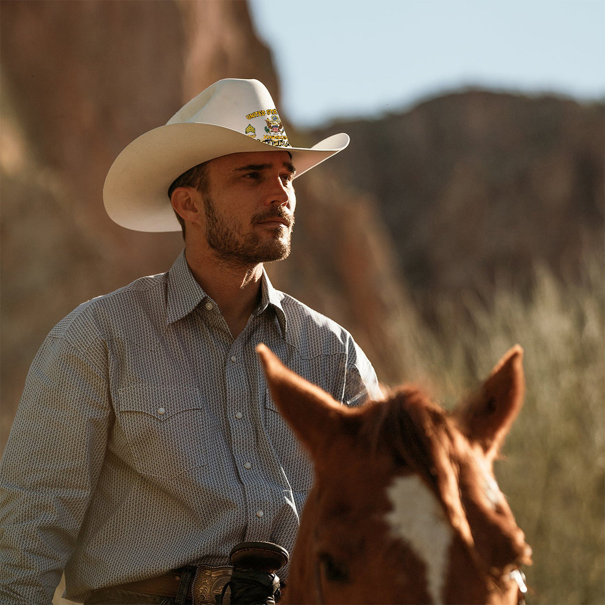 Strong Veteran - Personalized Veteran Wide Brim Cowboy Hat