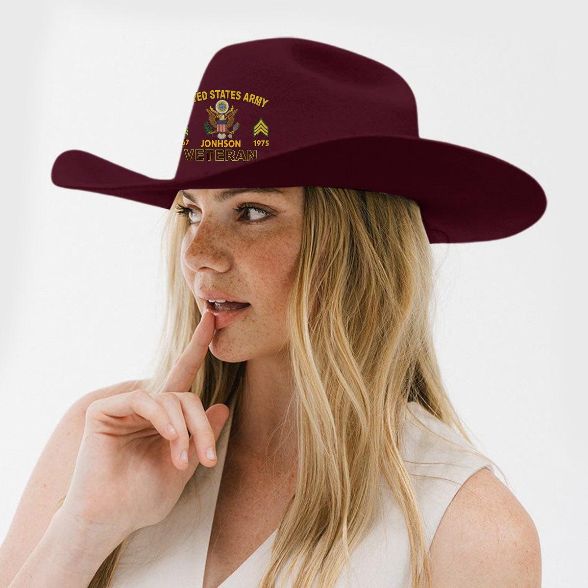 Strong Veteran - Personalized Veteran Wide Brim Cowboy Hat