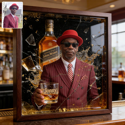 Shatter Whiskey Bottle Art - Personalized Whisky Wooden Frame LED Light