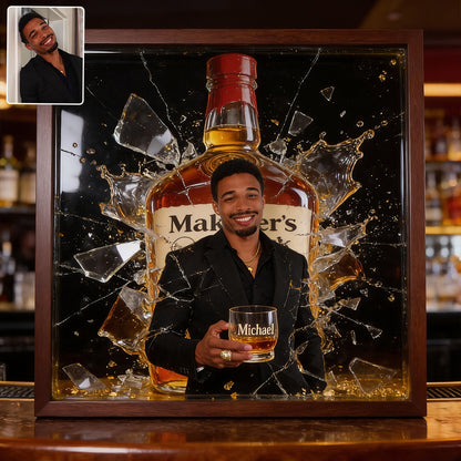Shatter Whiskey Bottle Art - Personalized Whisky Wooden Frame LED Light